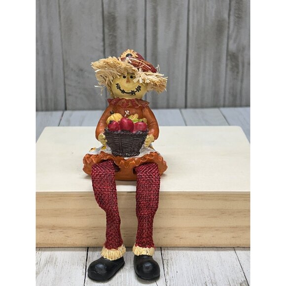 Vintage Set of 3 Scarecrow 6 inches Tall with Pumpkin Sunflower and Basket Hats - Picture 4 of 5